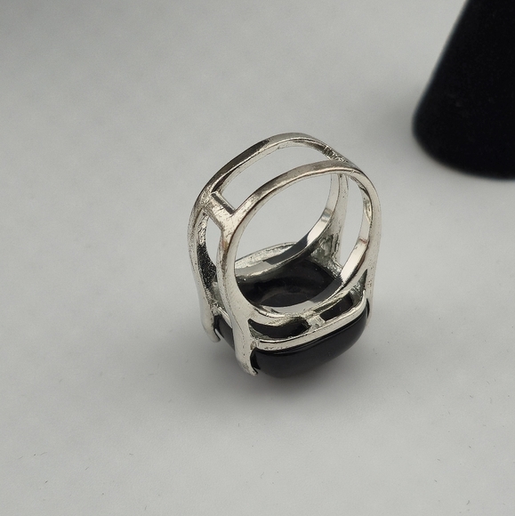 Sterling Silver Modernist Black Onyx Statement Ring Size 8.5 - Picture 5 of 10